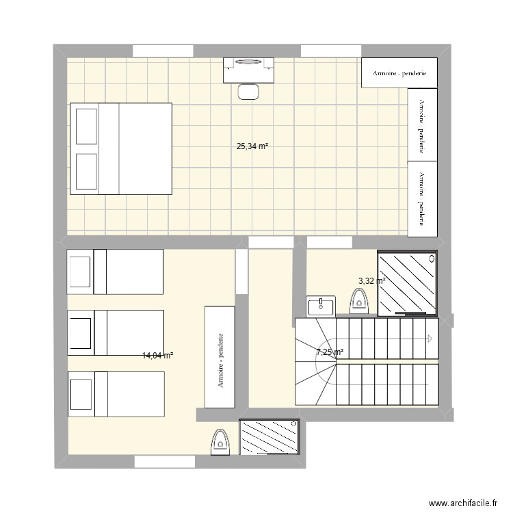 ETAGE1. Plan de 4 pièces et 50 m2