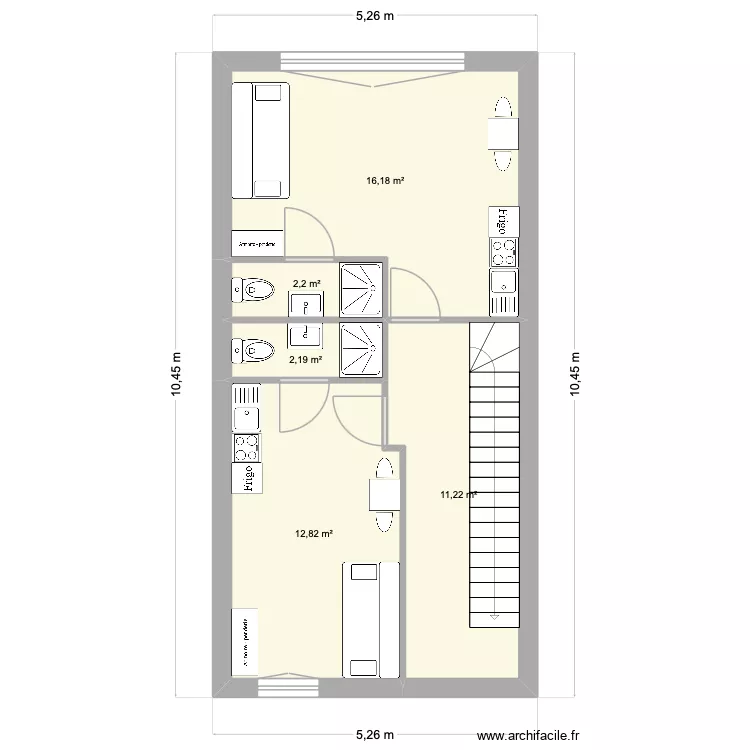 2eme. Plan de 5 pièces et 45 m²