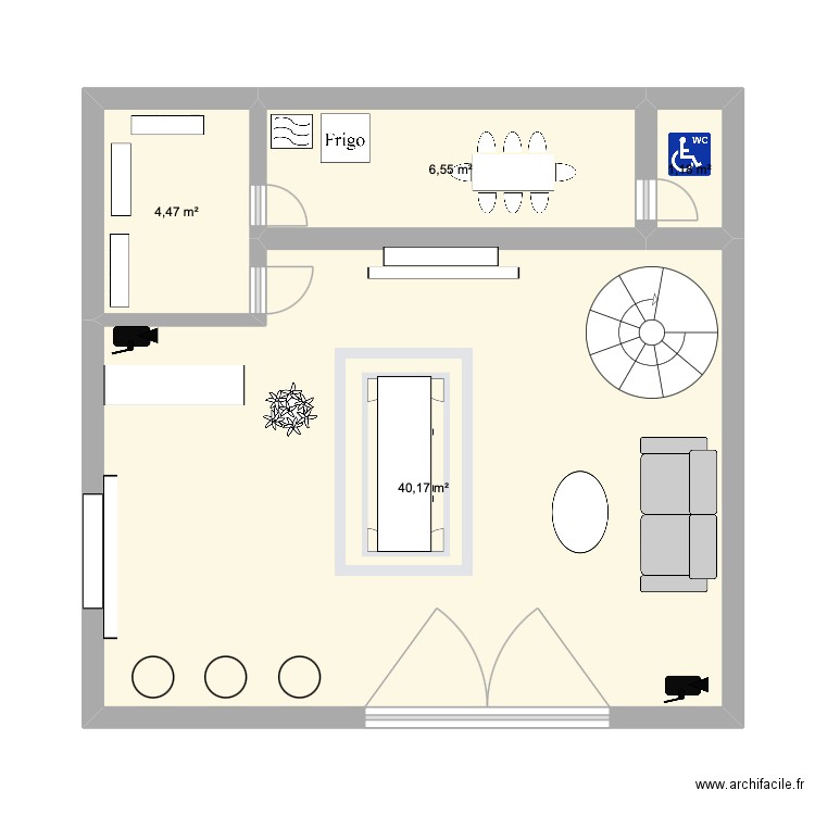 étage du bas. Plan de 4 pièces et 52 m2