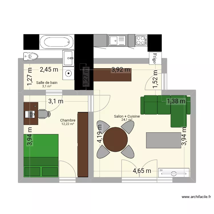 Montaudran 46m2 public. Plan de 3  et 39 m²