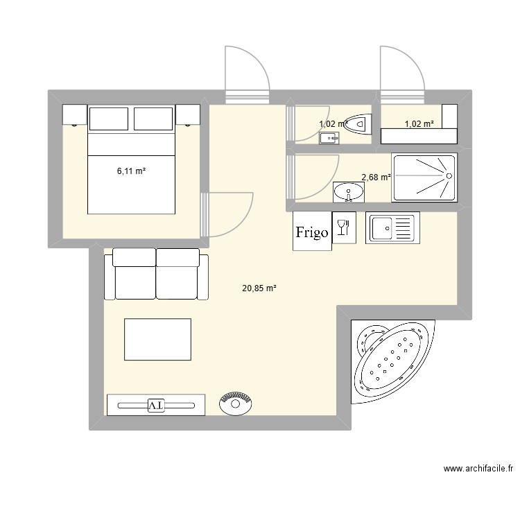 Gîte. Plan de 5 pièces et 32 m2