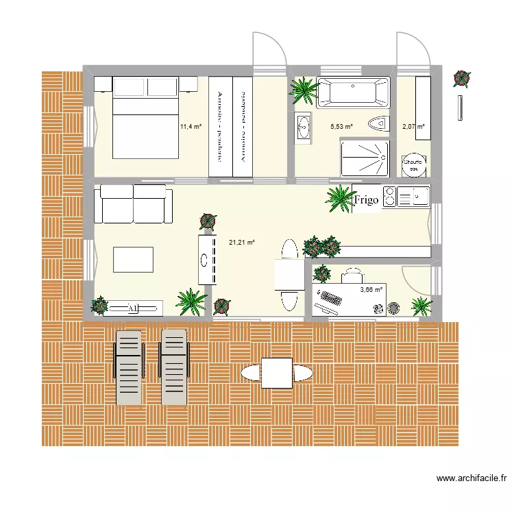 G&icirc;te. Plan de 5  et 44 m²