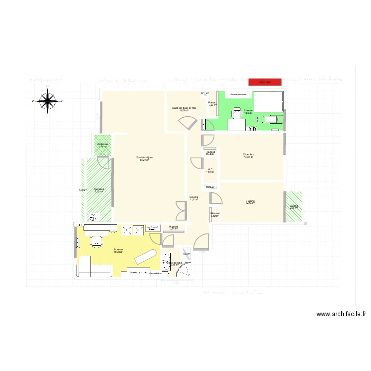 Plan chm bureau T. Plan de 20 pièces et 138 m2
