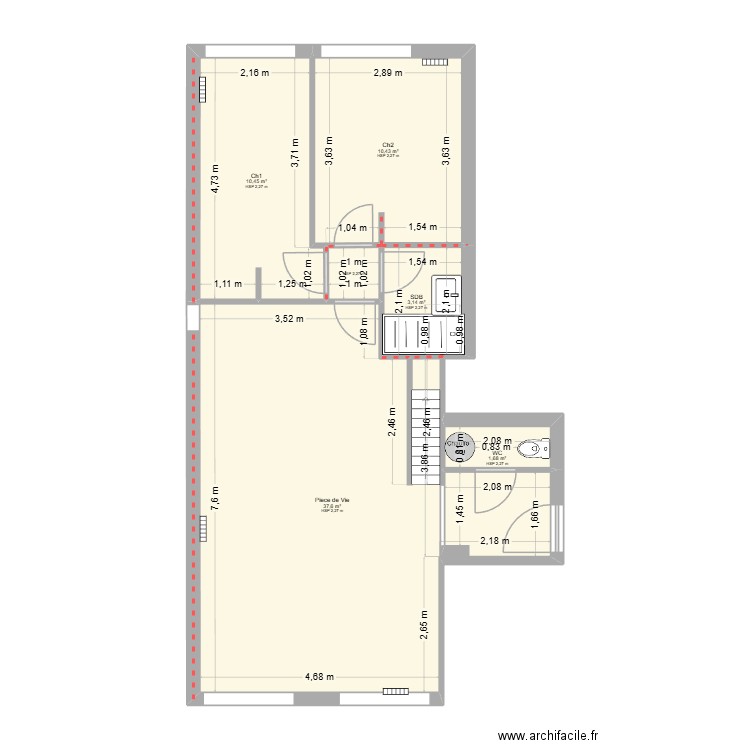 Lille. Plan de 6 pièces et 64 m2