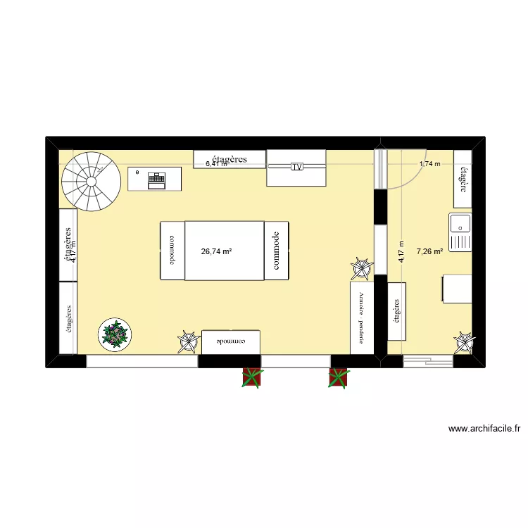 patisserie. Plan de 2  et 34 m²