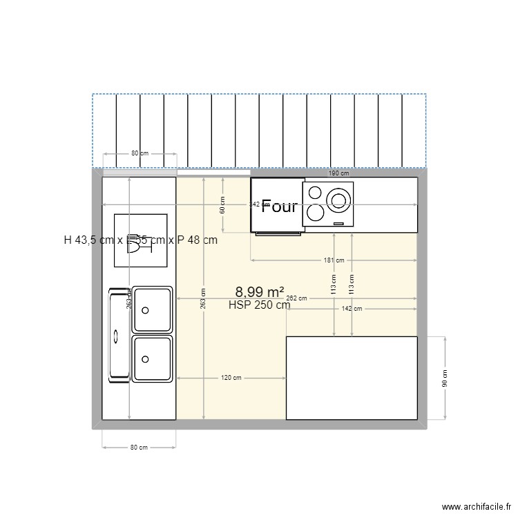 cuisine luc. Plan de 1 pièce et 9 m2
