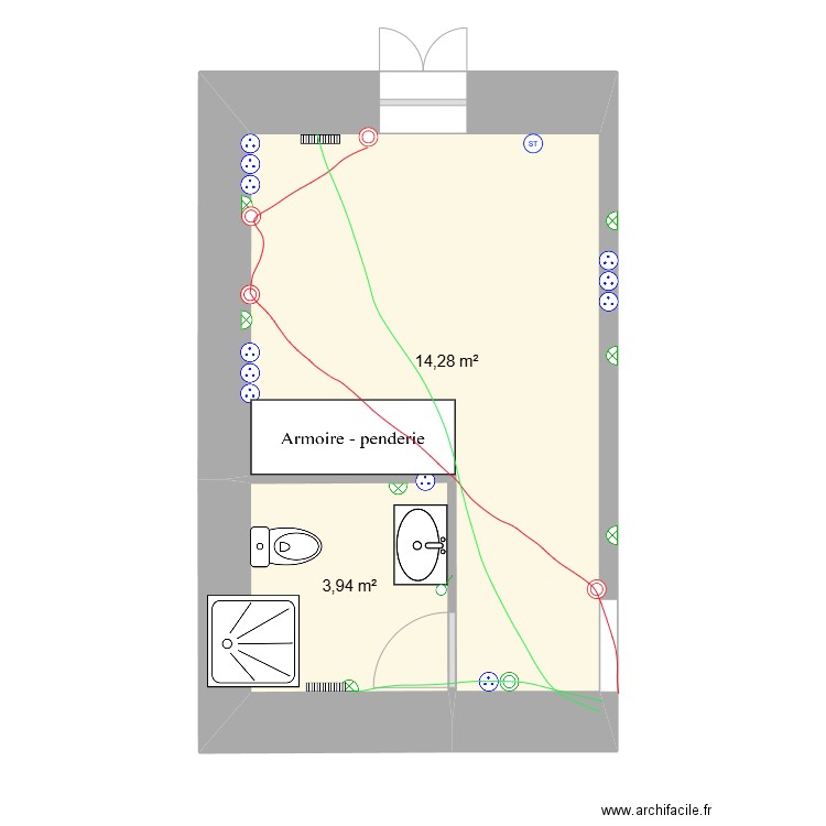 chambres RDC moi electricite. Plan de 2 pièces et 18 m2