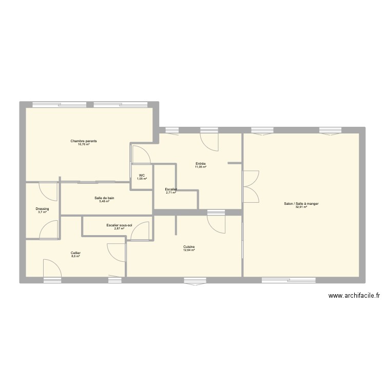 Rez de chaussée. Plan de 10 pièces et 98 m2