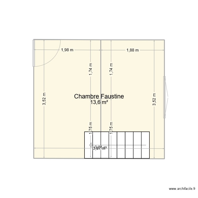 Chambre Faustine. Plan de 1 pièce et 14 m2