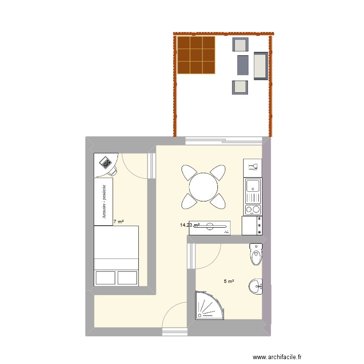 visuel. Plan de 3 pièces et 26 m2