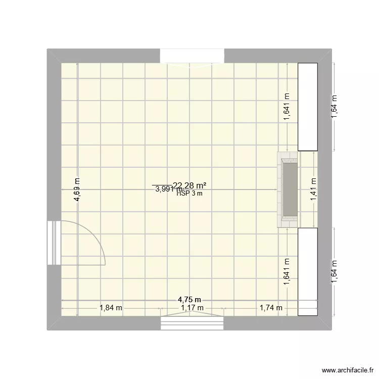 SALLLE. Plan de 1  et 22 m²