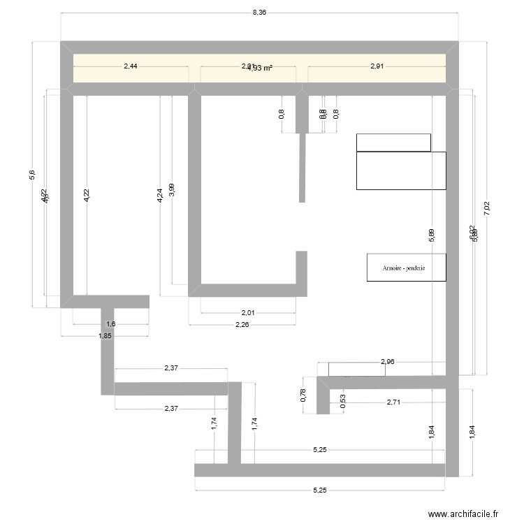 MAYA. Plan de 1 pièce et 5 m2
