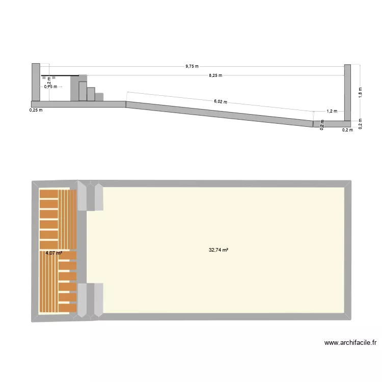 mur_cot&eacute; maison. Plan de 2  et 37 m²