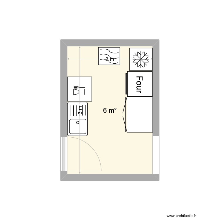 CUISINE MC2. Plan de 1 pièce et 6 m2