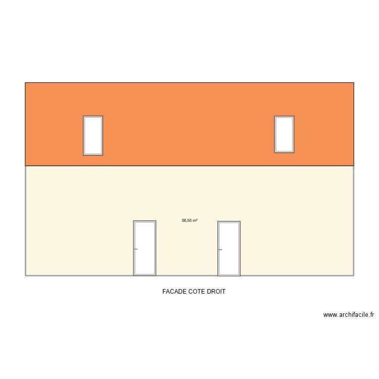 plan façade DROIT . Plan de 1 pièce et 57 m2