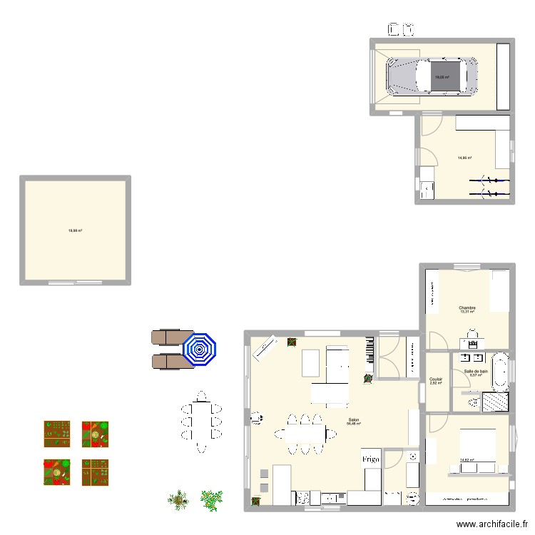 Plan maison 90m2 deux chambres. Plan de 0 pièce et 0 m2