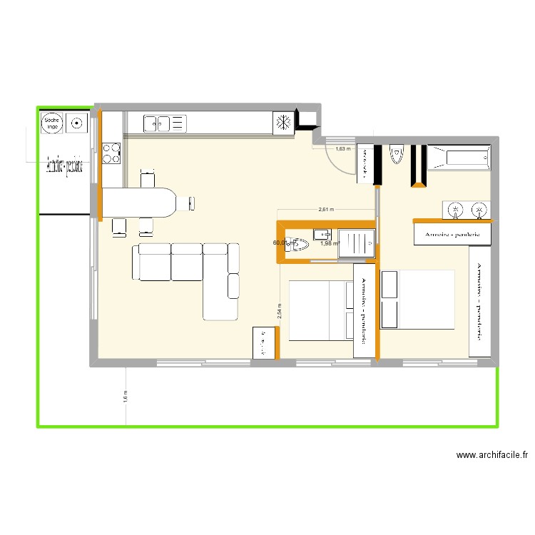 IMMEUBLE RUSSE PLAN 3. Plan de 2 pièces et 62 m2