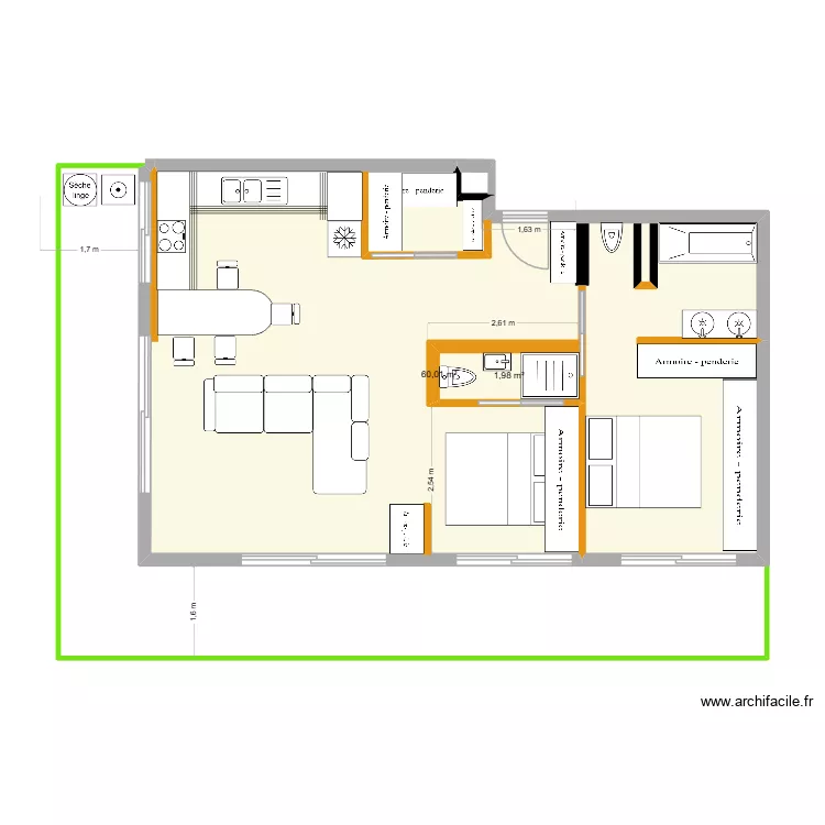 IMMEUBLE RUSSE PLAN 3. Plan de 2 pièces et 62 m²