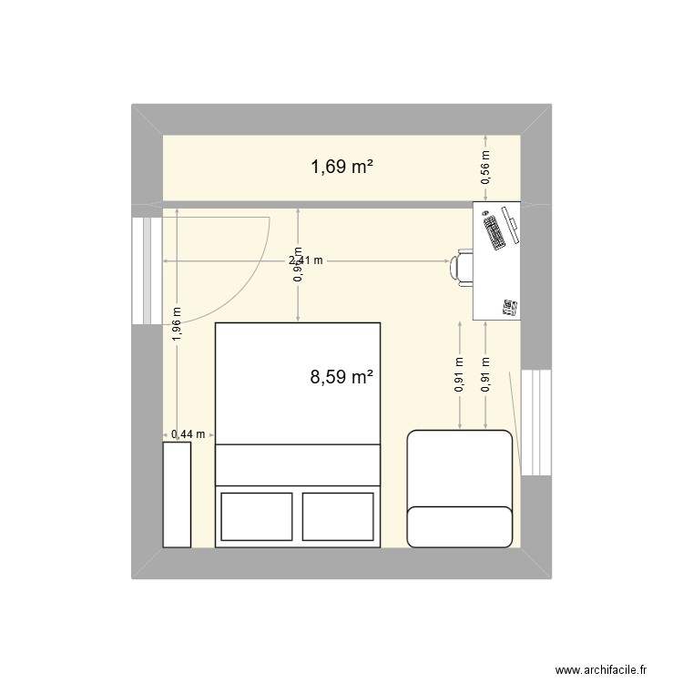 chambre louise. Plan de 1 pièce et 10 m2