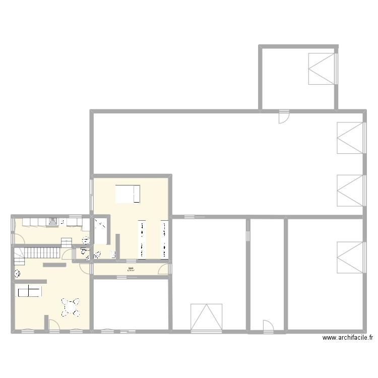 Salmondèche salon. Plan de 3 pièces et 88 m2