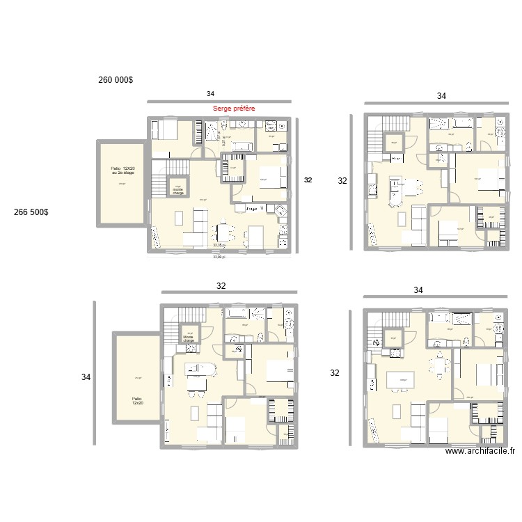 32X34. Plan de 50 pièces et 673 m2