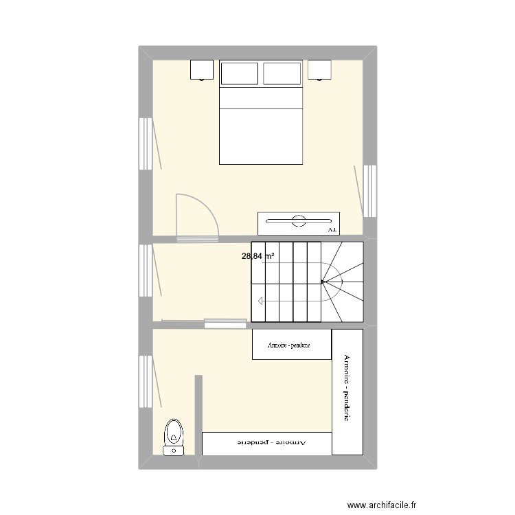 Maison 1er étage. Plan de 1 pièce et 29 m2