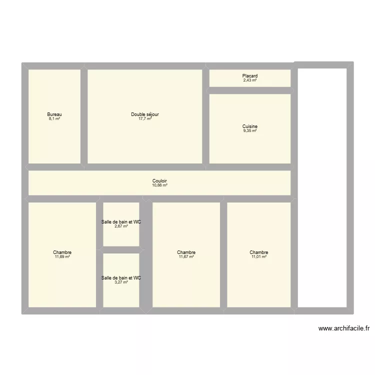 Maison 3 chambres (dont 1 suite parentale) et 1 bureau. Plan de 10 et 89 m² Maison 3 chambres (dont 1 suite parentale) et 1 bureau. Plan de 10 et 89 m²