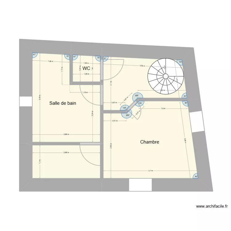 Pradel Appt 2. Plan de 6  et 57 m²