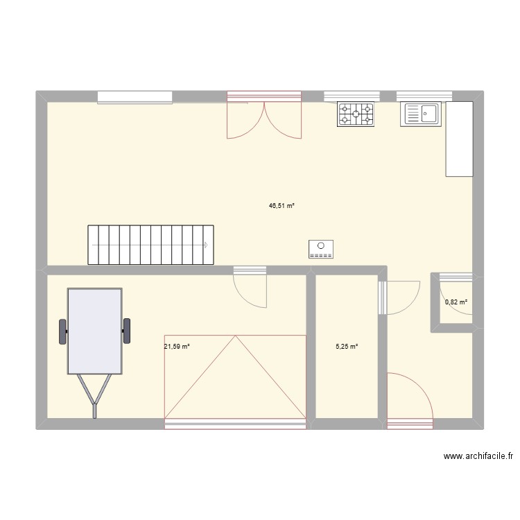 Maison RDC actuelle. Plan de 4 pièces et 74 m2