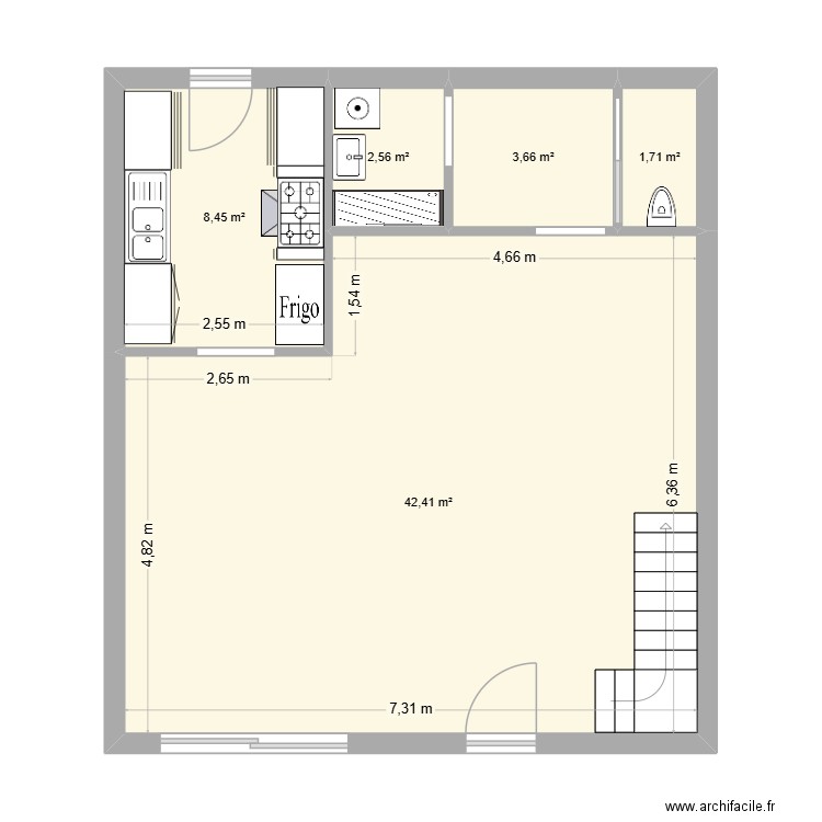 RDC maison VSM. Plan de 4 pièces et 59 m2