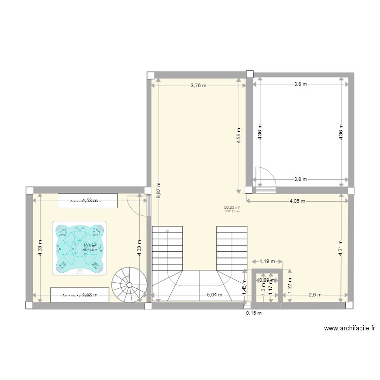 TERRASSE. Plan de 3 pièces et 88 m2