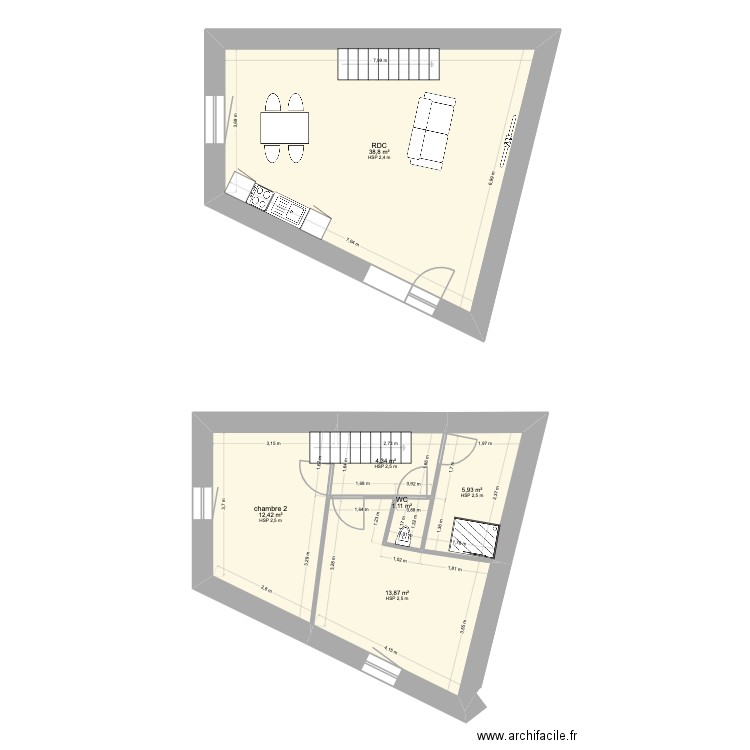 appart 1 rdc. Plan de 6 pièces et 76 m2