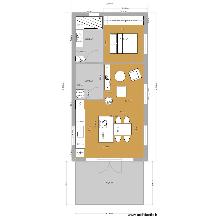 Petit Chalet. Plan de 5 pièces et 59 m2