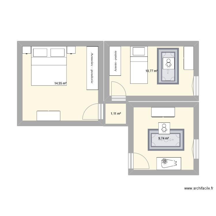 Projet chambres. Plan de 4 pièces et 36 m2