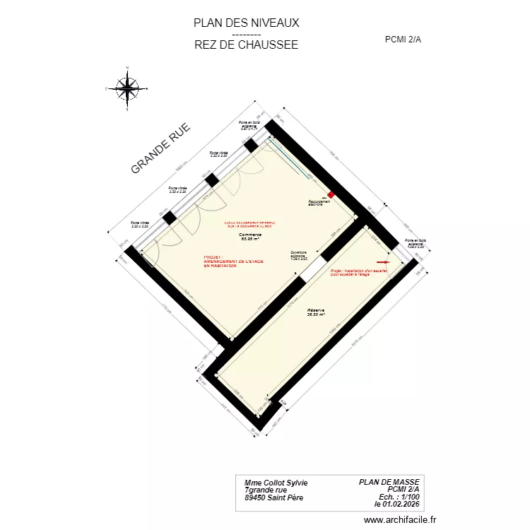 7pcmi 2A RDC. Plan de 2  et 102 m²