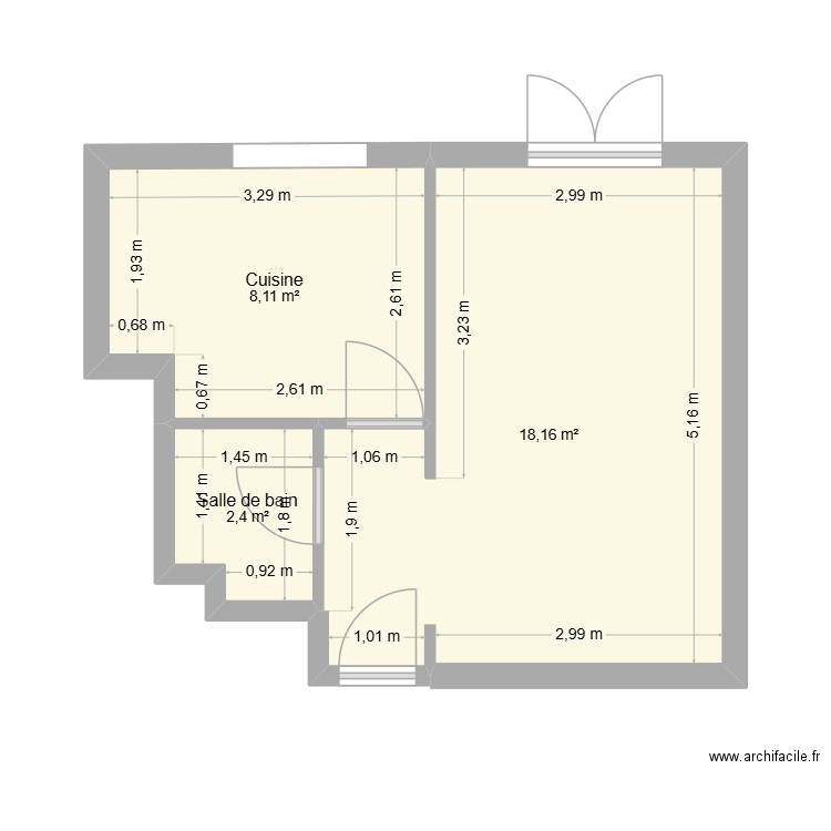 35 cours libération. Plan de 3 pièces et 29 m2