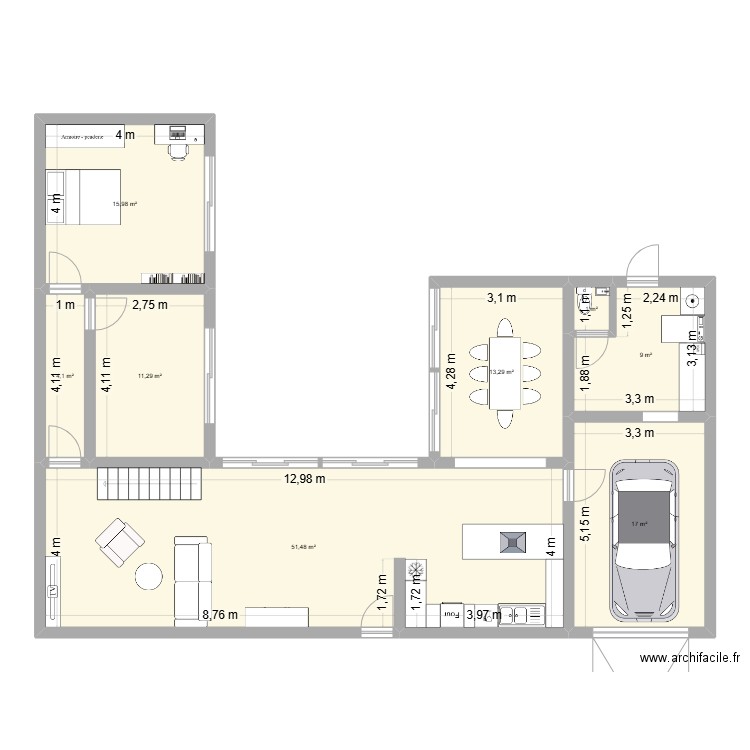 maison type u. Plan de 8 pièces et 123 m2