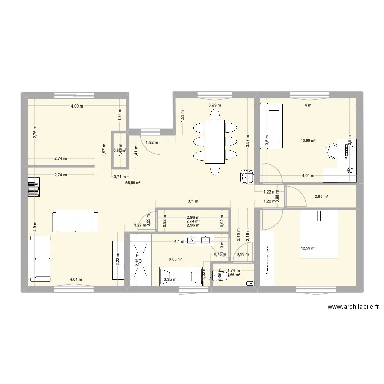 Creuzier-le-Vieux v3. Plan de 8 pièces et 98 m2