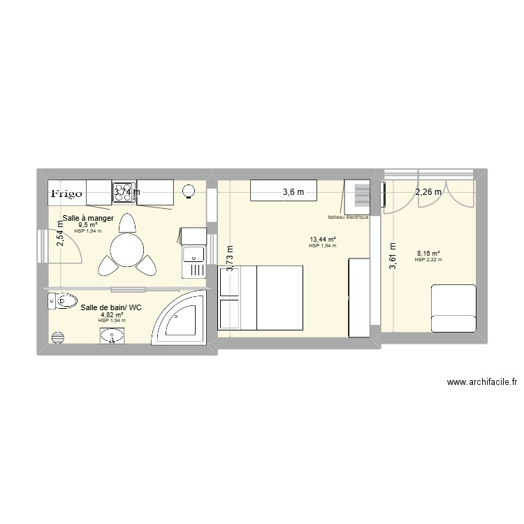 docteur bordier. Plan de 4 pièces et 36 m2
