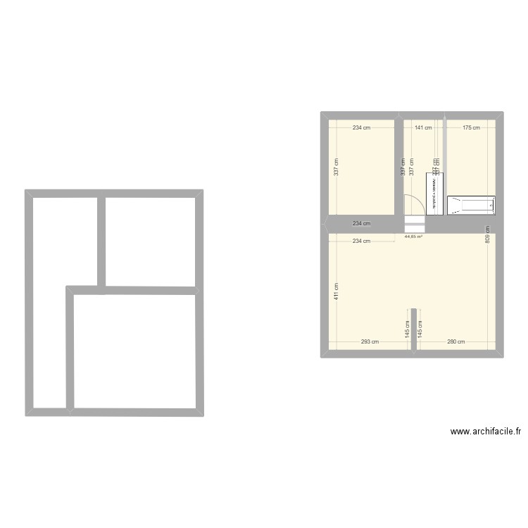 Maison. Plan de 1 pièce et 45 m2