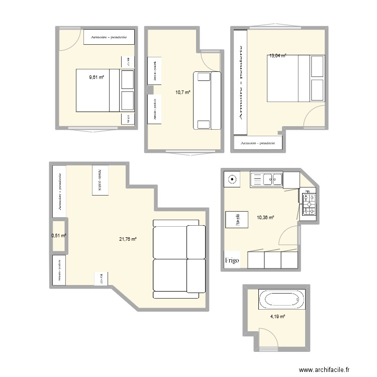 sdb. Plan de 6 pièces et 66 m2