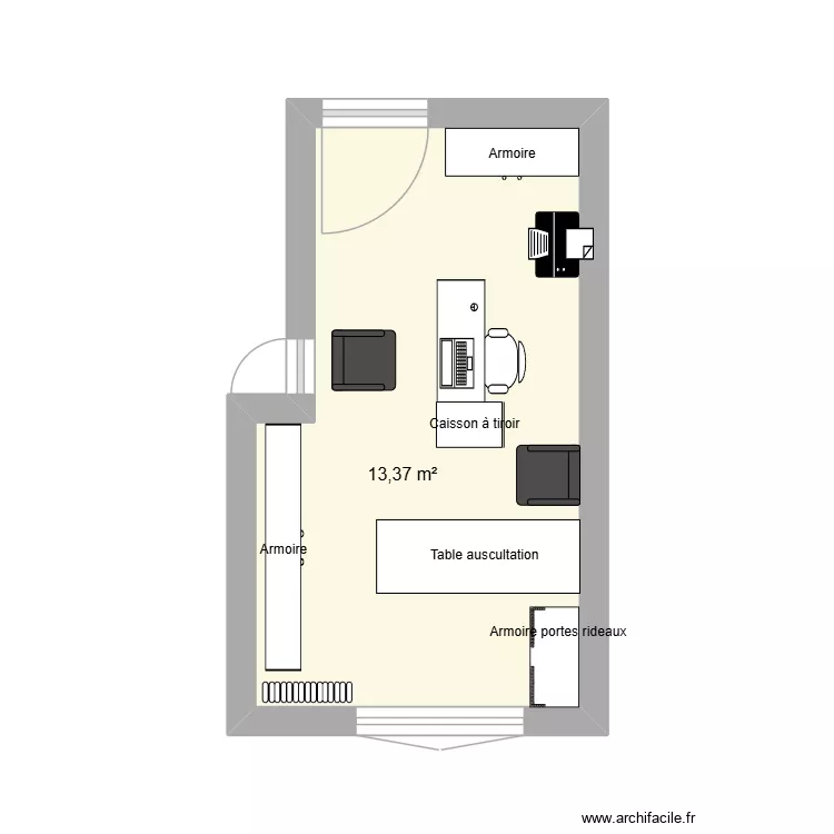Bureau m&eacute;dical. Plan de 1 Pièce et 13 m²