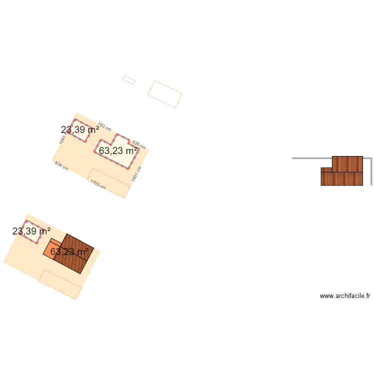 TOITURE REHAUSSEE. Plan de 2 pièces et 87 m2