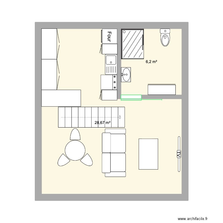 Chalet Pépinière. Plan de 2 pièces et 35 m2