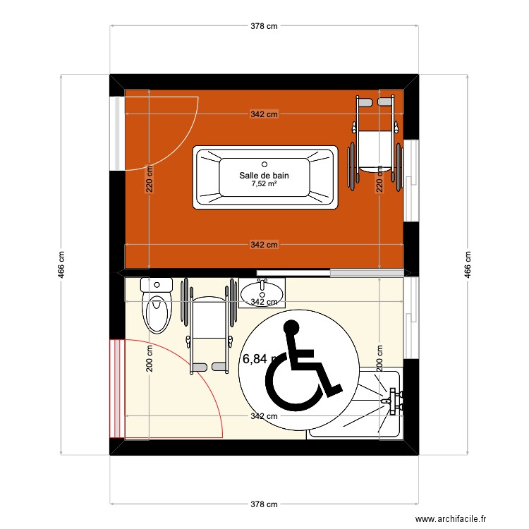 MAS-SDB-Bâtiment 2. Plan de 2 pièces et 14 m2