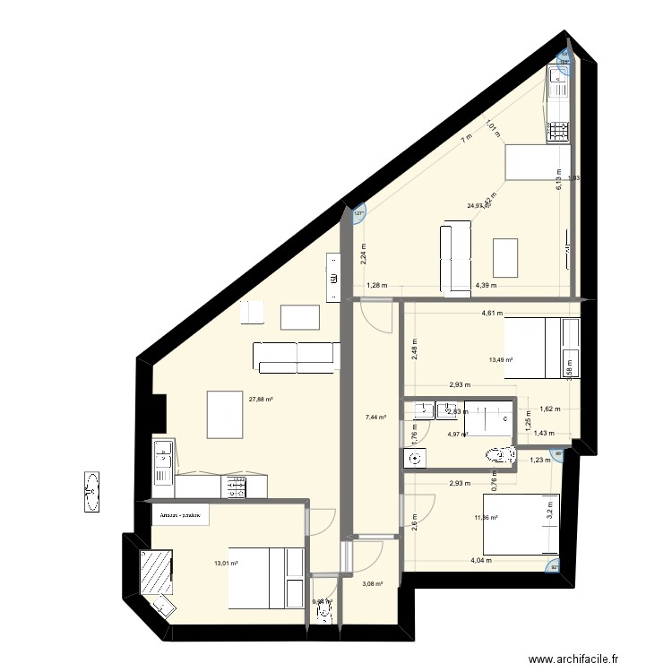VICTOR HUGO c1 SDB. Plan de 10 pièces et 108 m2