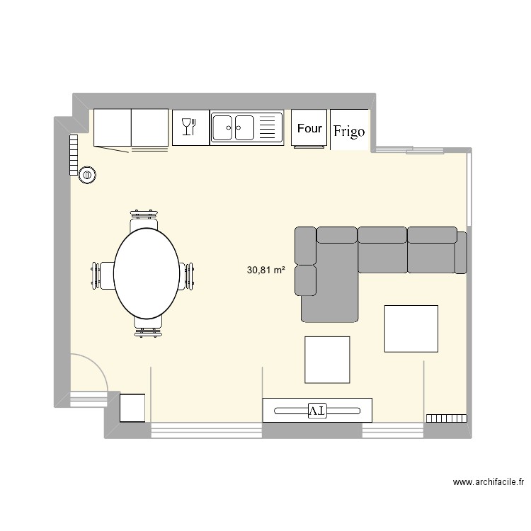 Salon. Plan de 1 pièce et 31 m2
