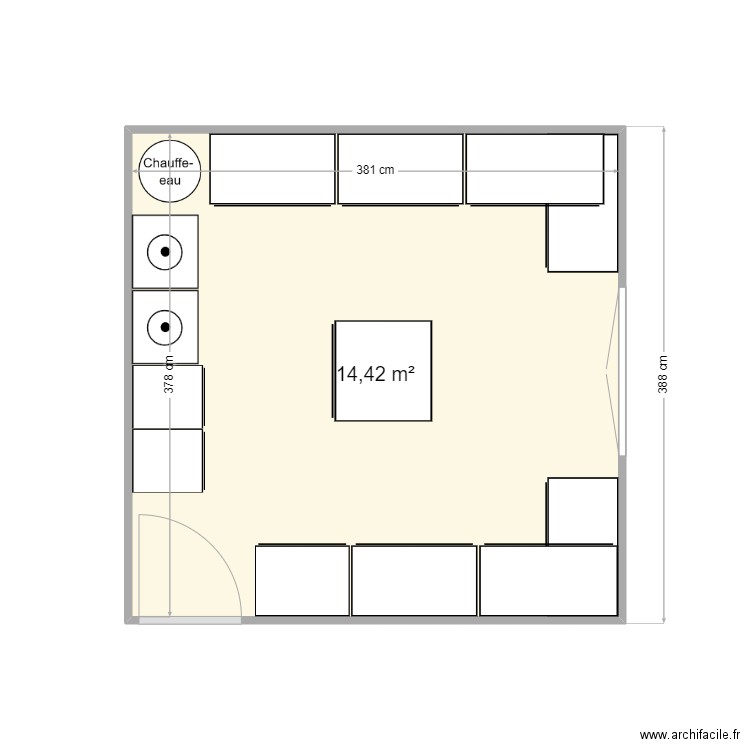 dressing. Plan de 1 pièce et 14 m2