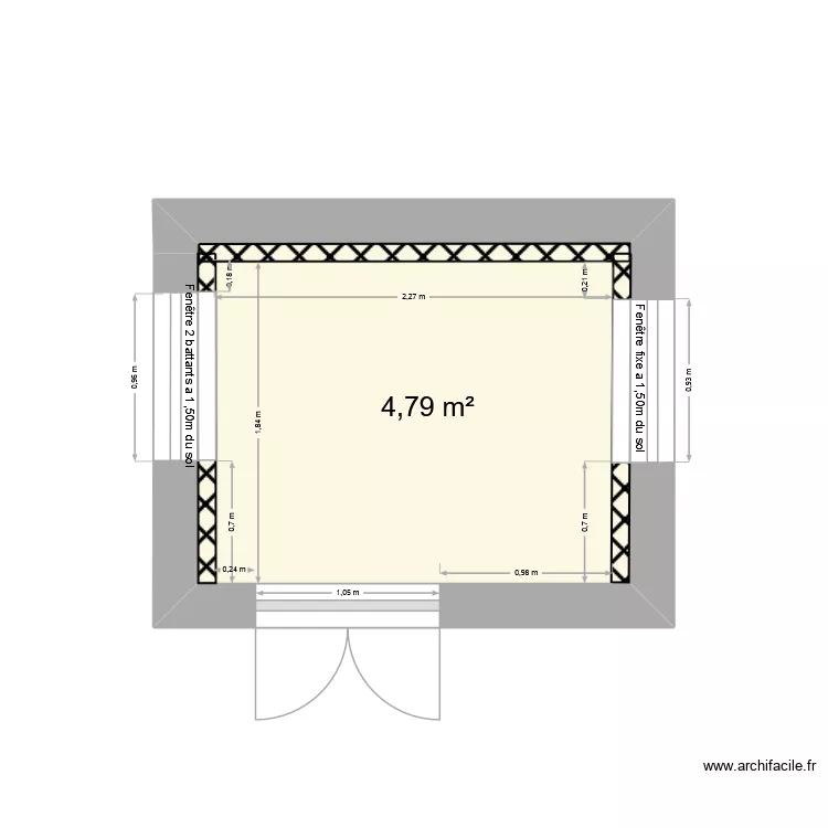 Salle de douche etage sans aménagement. Plan de 1 et 5 m² Salle de douche etage sans aménagement. Plan de 1 et 5 m²