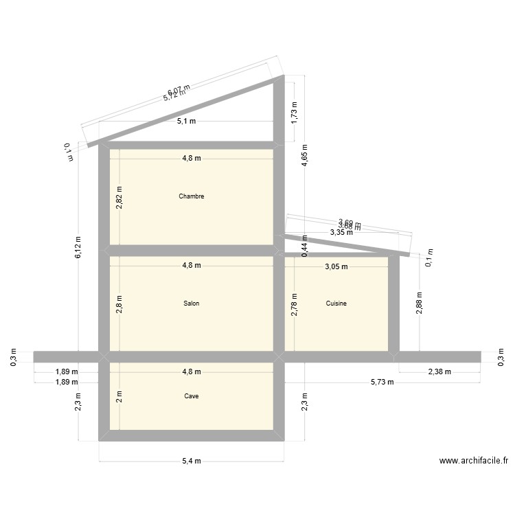 ESSAI PLAN COUPE 1. Plan de 4 pièces et 45 m2